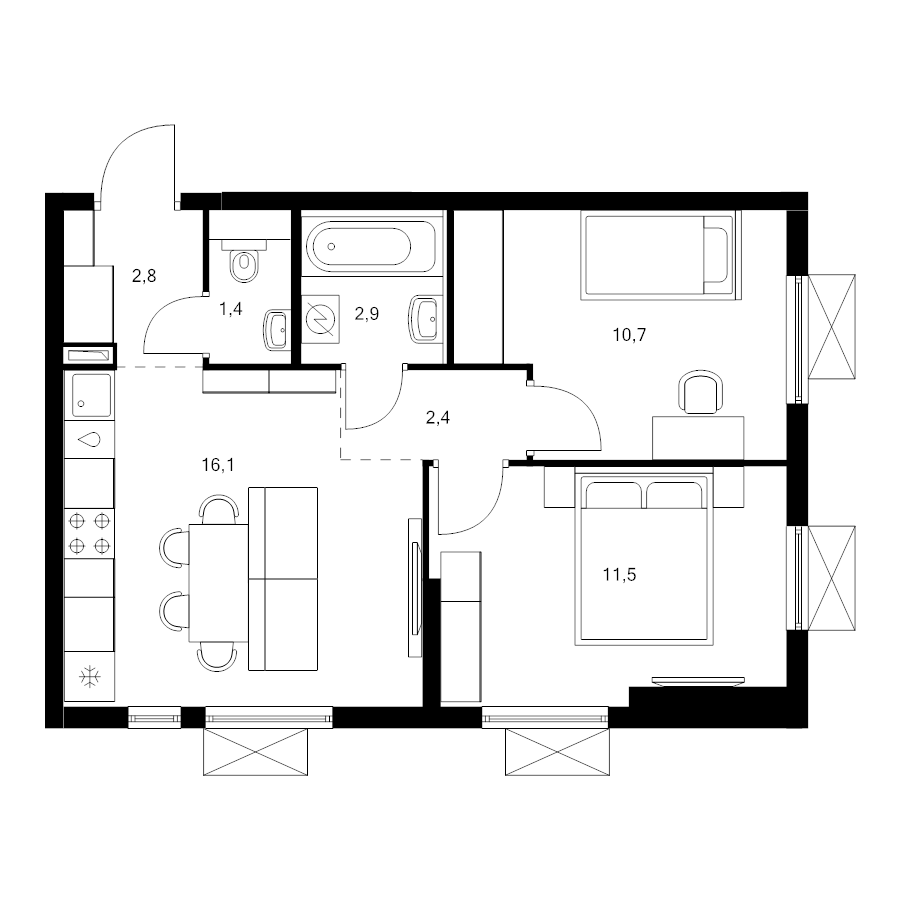 3 ккв (Евро) 47,8 м²