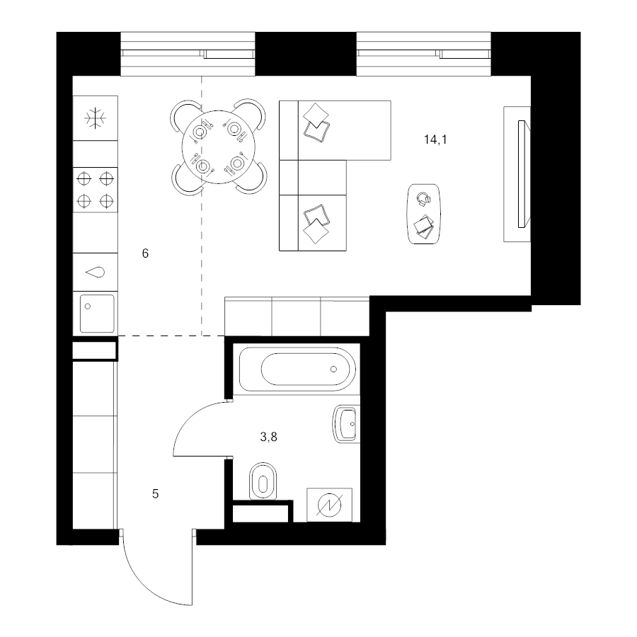 Студия 28,9 м²