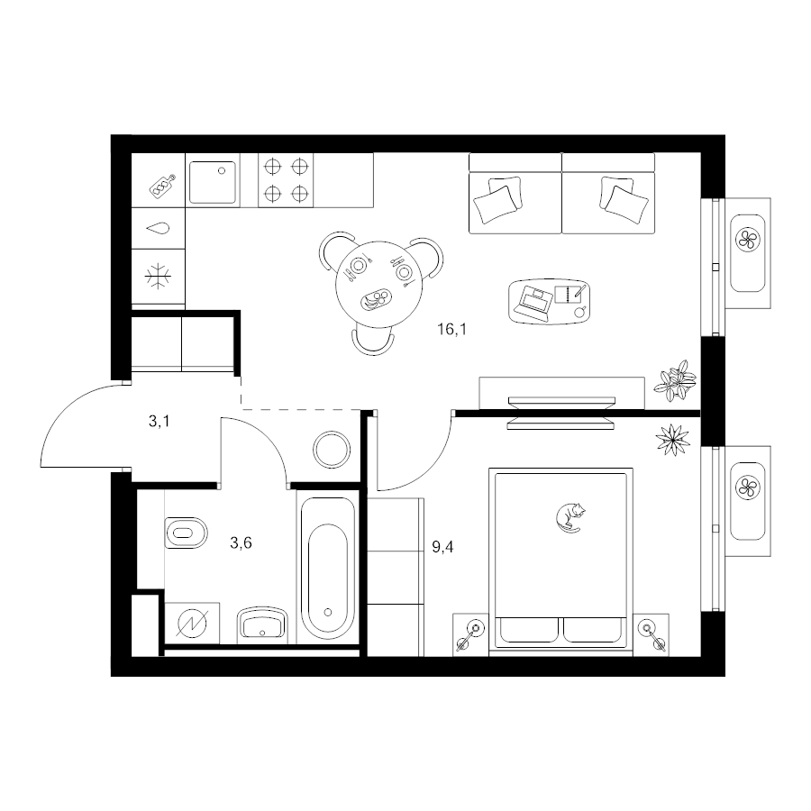 2 ккв (Евро) 32,2 м²