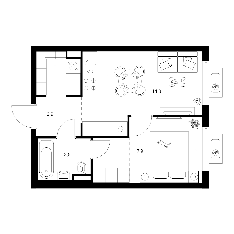 1 ккв 34,4 м²