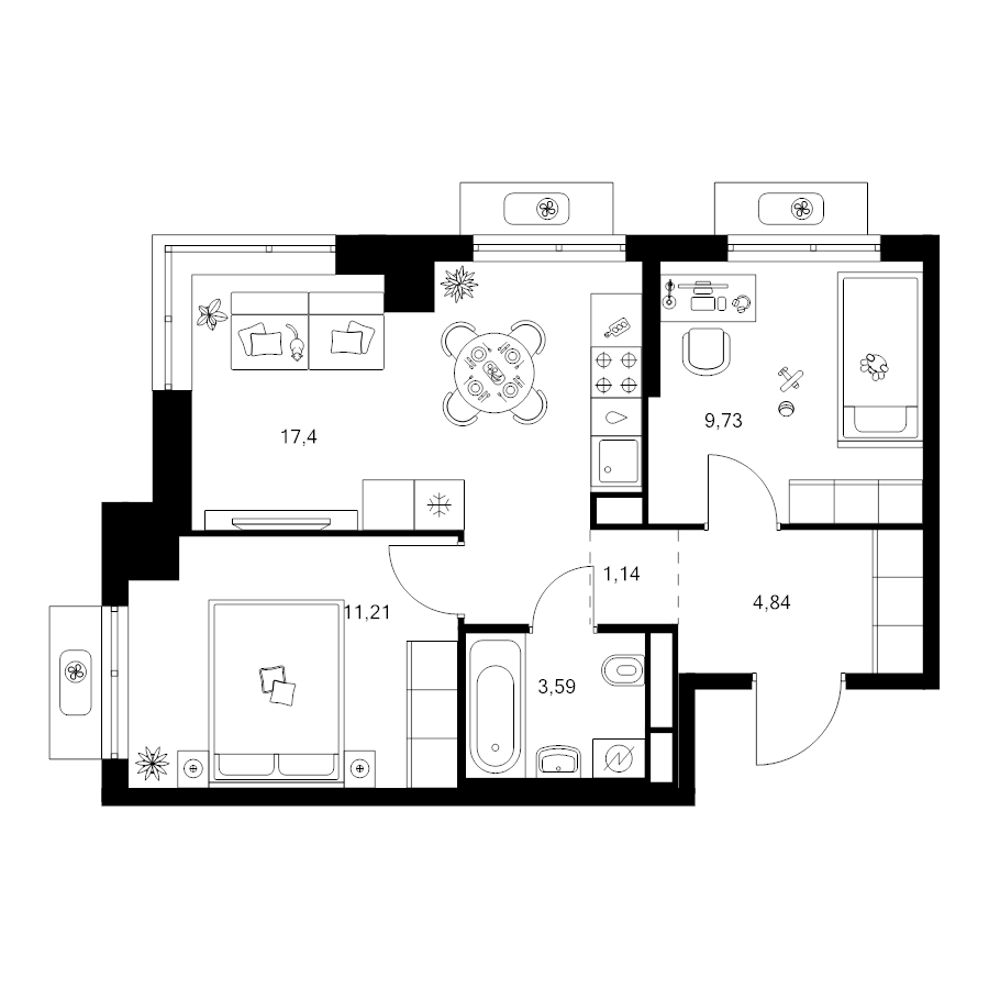 3 ккв (Евро) 47,5 м²
