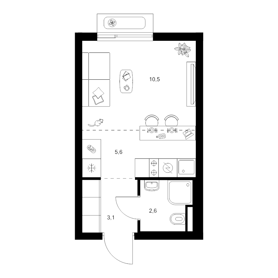 Студия 21,8 м²