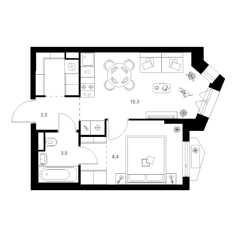 2 ккв (Евро) 35,2 м²