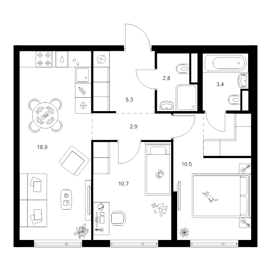 3 ккв (Евро) 57,4 м²