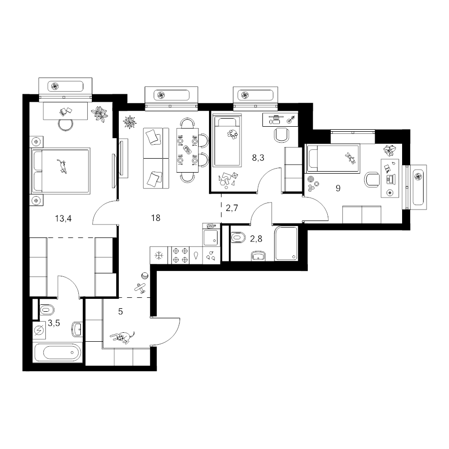 4 ккв (Евро) 68,5 м²