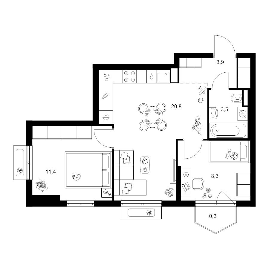 3 ккв (Евро) 48,2 м²