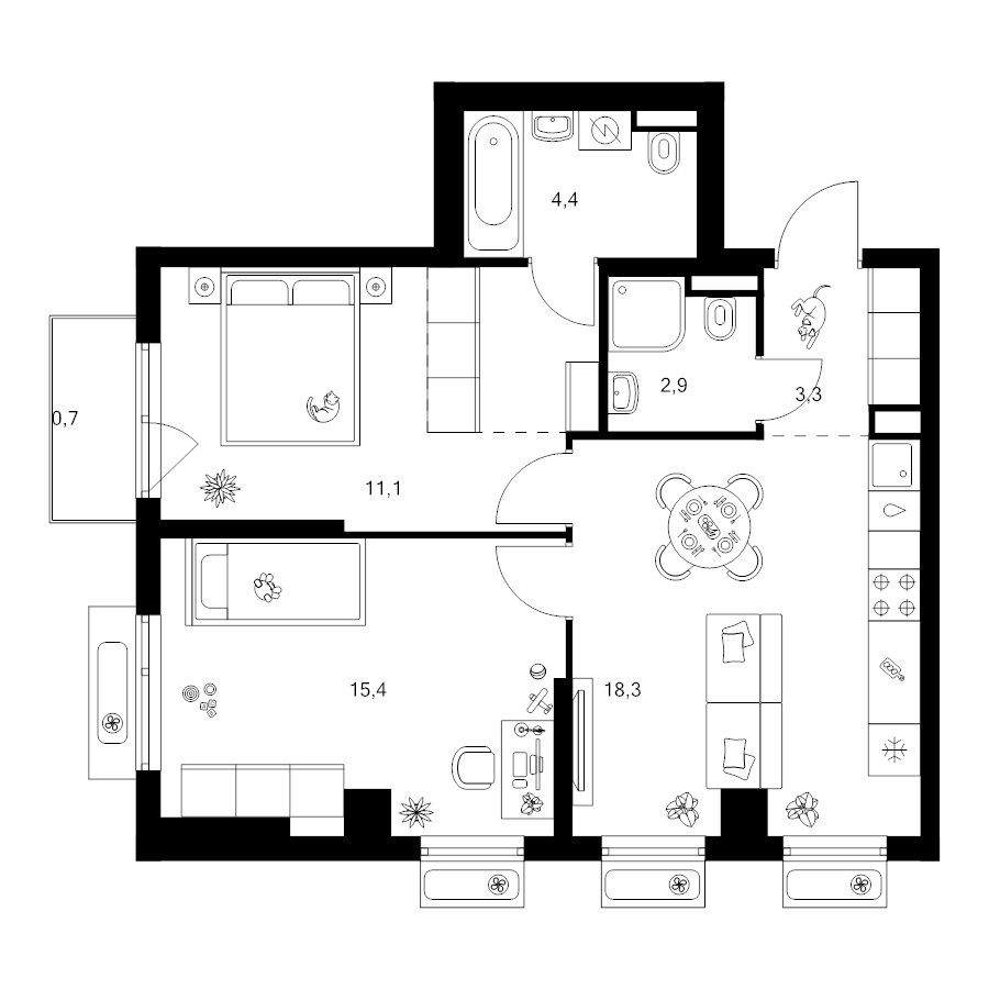 3 ккв (Евро) 60 м²