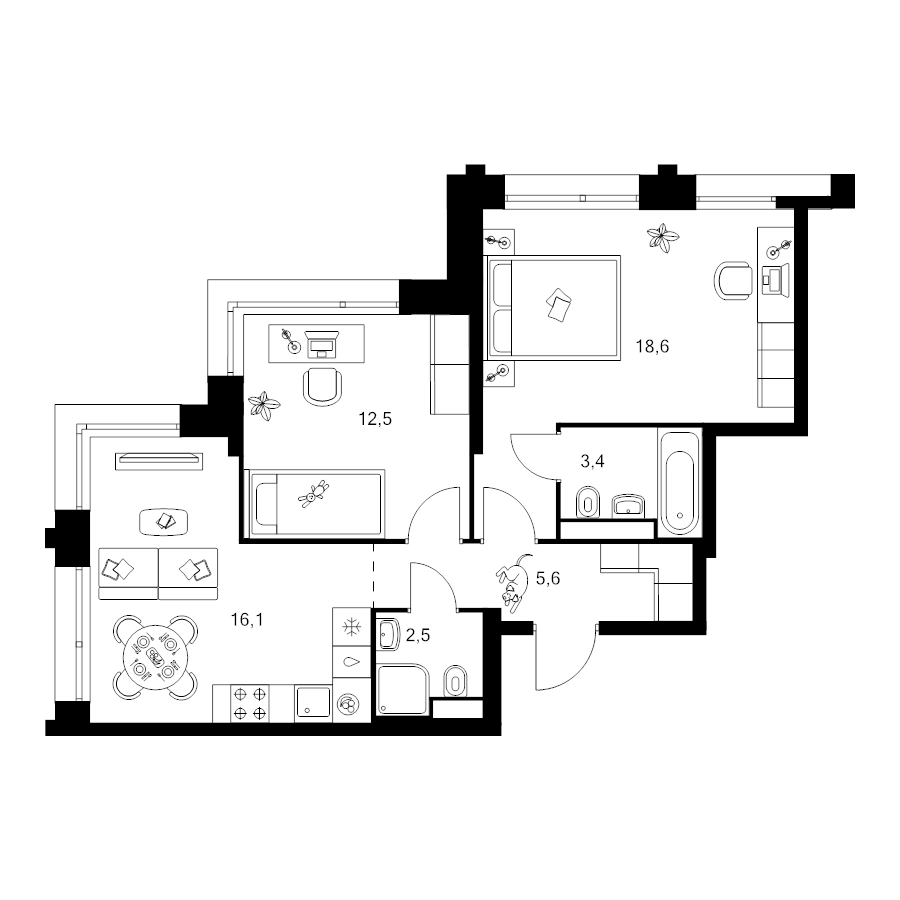3 ккв (Евро) 58,7 м²