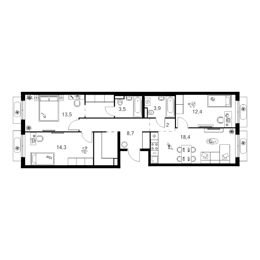 4 ккв (Евро) 85,8 м²