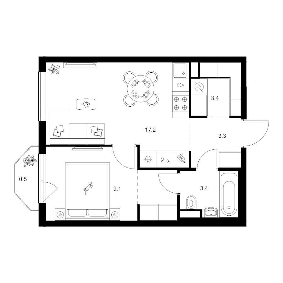 2 ккв (Евро) 39,6 м²