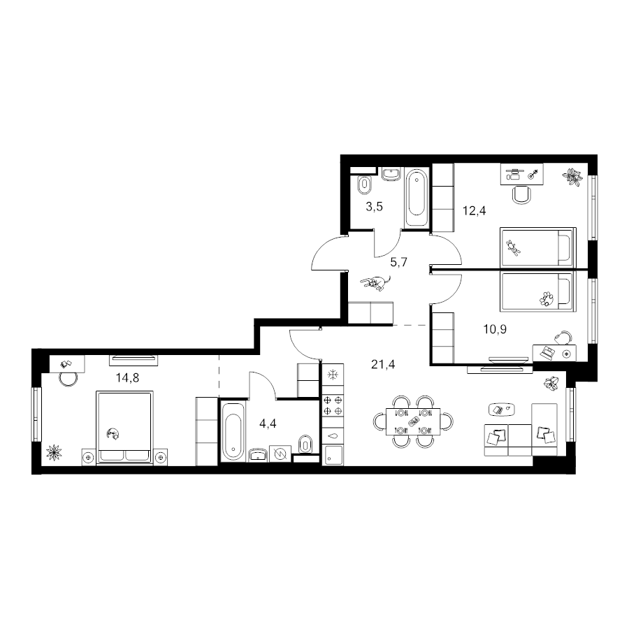 4 ккв (Евро) 78 м²