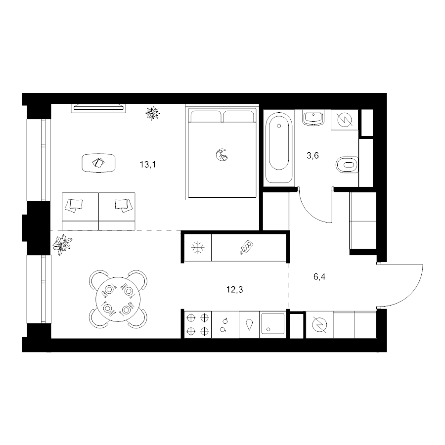 Студия 35,4 м²