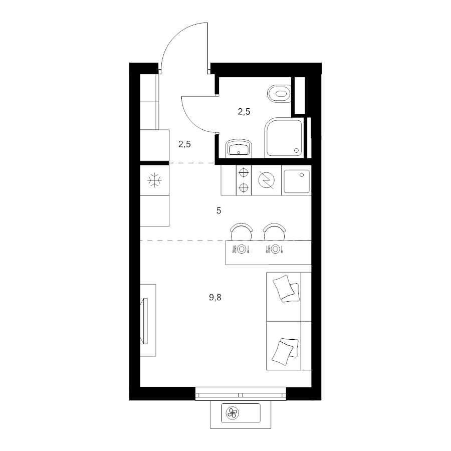 Студия 19,8 м²