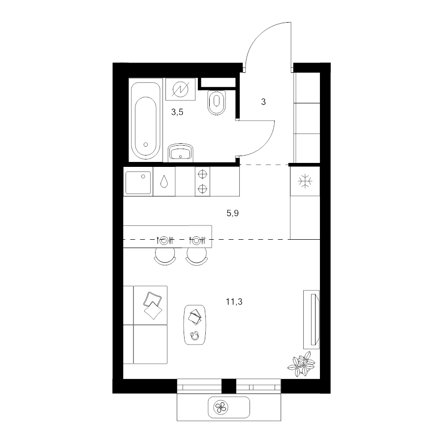Студия 23,7 м²