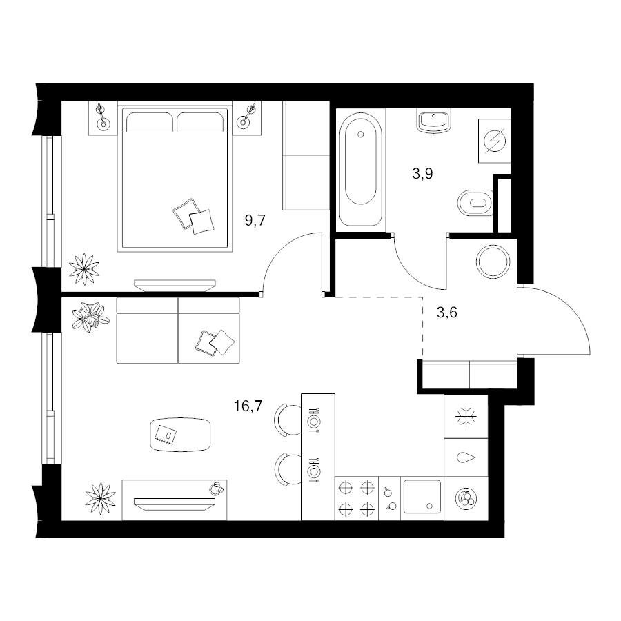 2 ккв (Евро) 33,9 м²