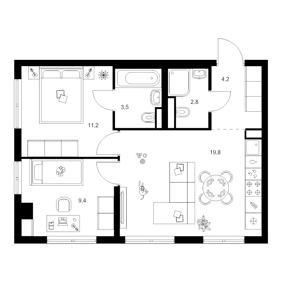 3 ккв (Евро) 50,9 м²