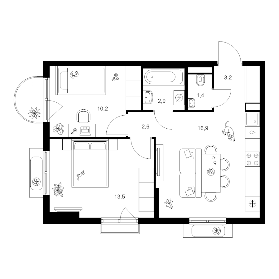 3 ккв (Евро) 51,4 м²