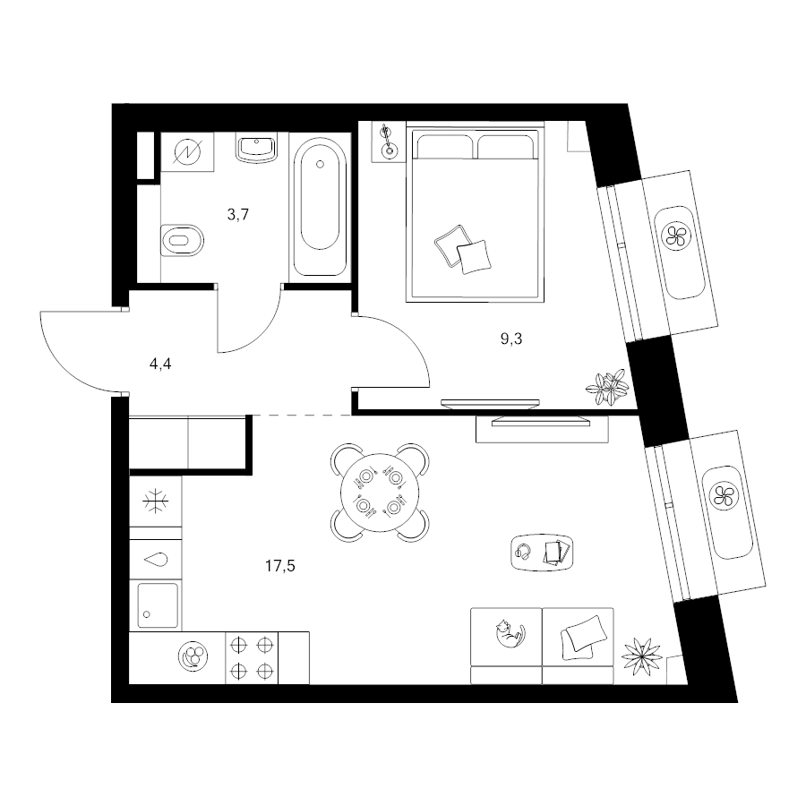 2 ккв (Евро) 34,9 м²