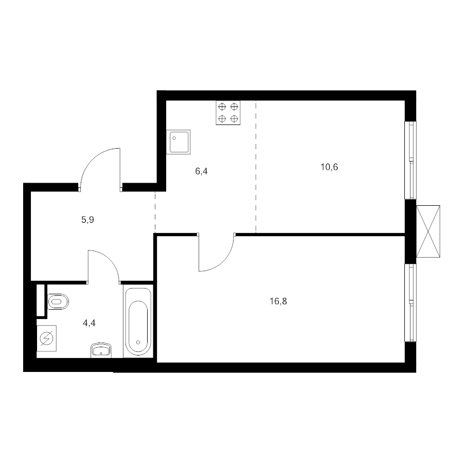 2 ккв (Евро) 44,1 м²