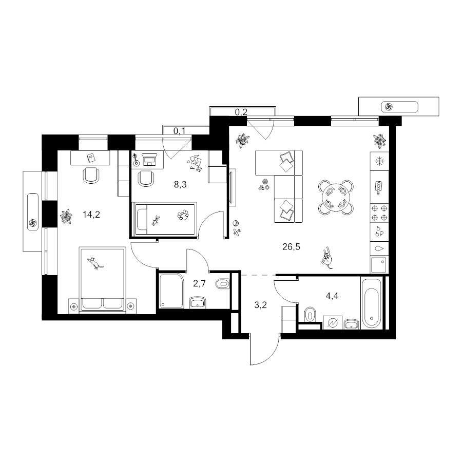 3 ккв (Евро) 59,6 м²