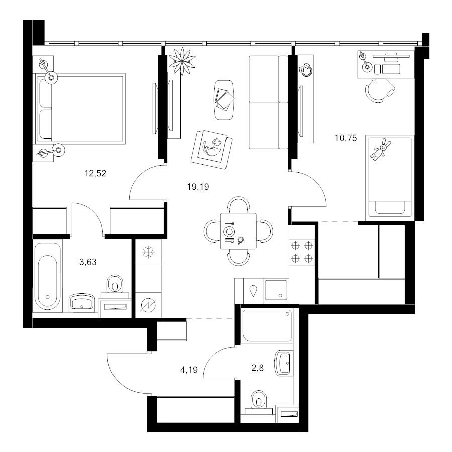 3 ккв (Евро) 56,7 м²