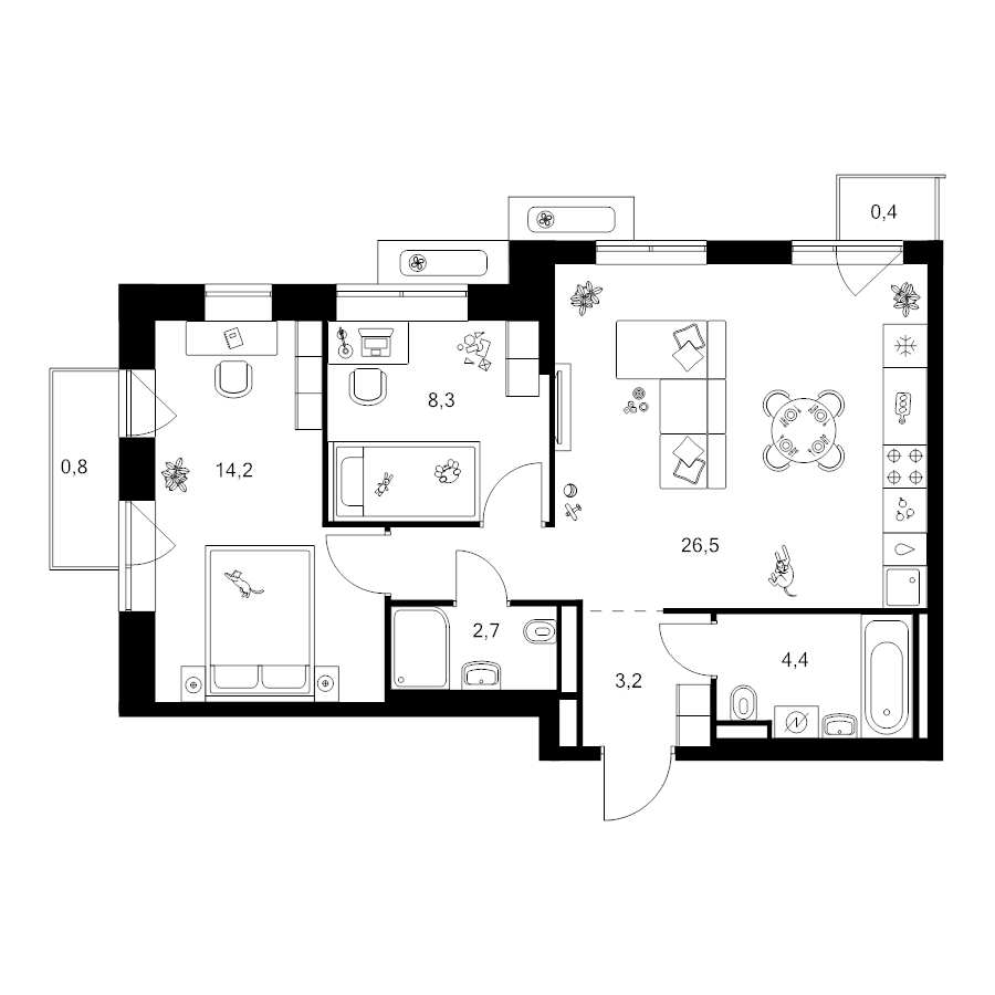 3 ккв (Евро) 60,5 м²