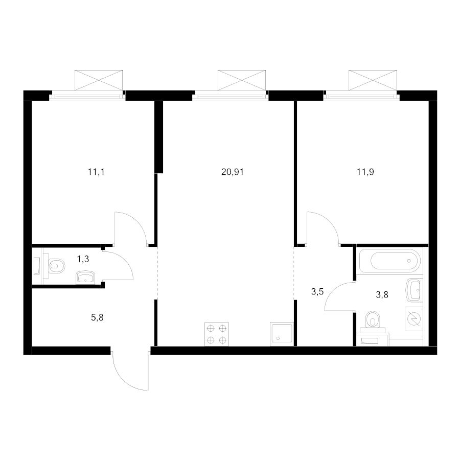 3 ккв (Евро) 56,9 м²