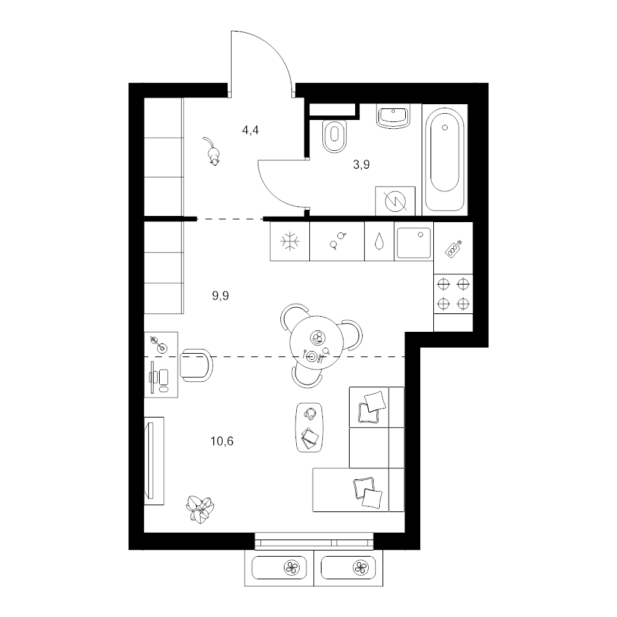 Студия 28,8 м²