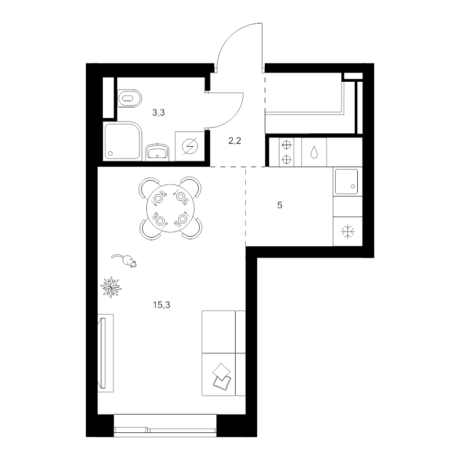 Студия 28 м²