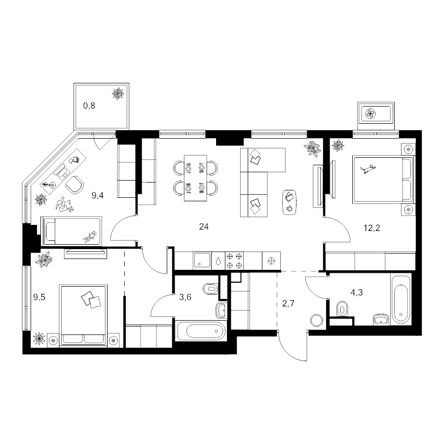 4 ккв (Евро) 74,2 м²