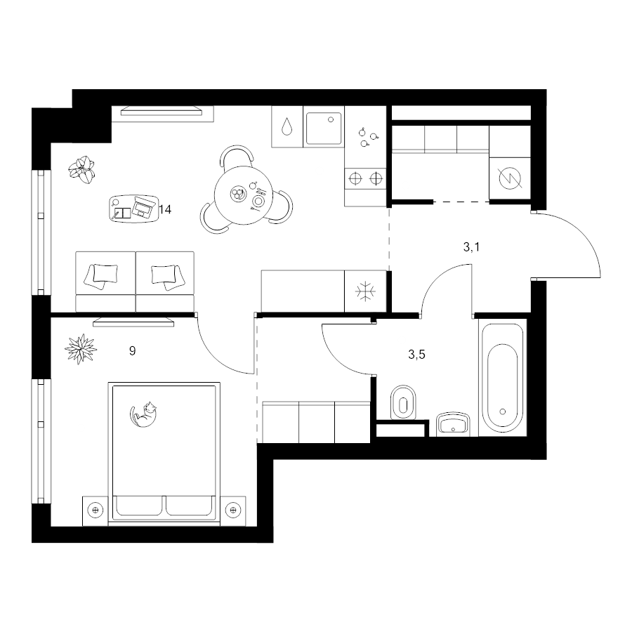 1 ккв 34,7 м²