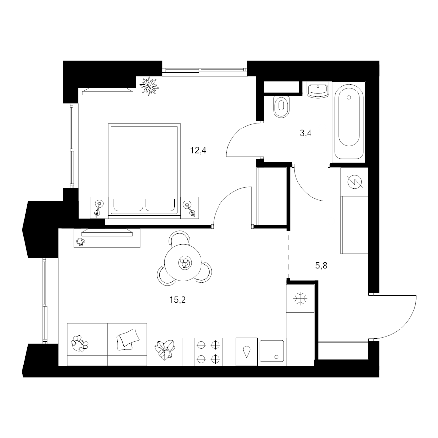 2 ккв (Евро) 36,8 м²