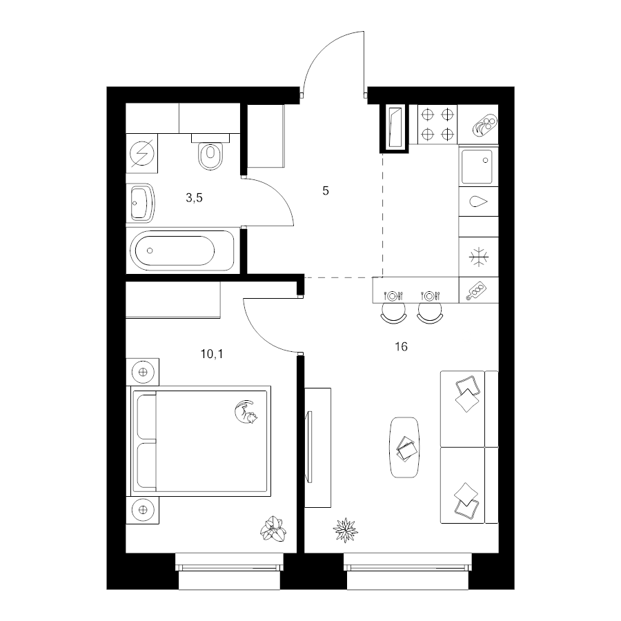 2 ккв (Евро) 34,6 м²