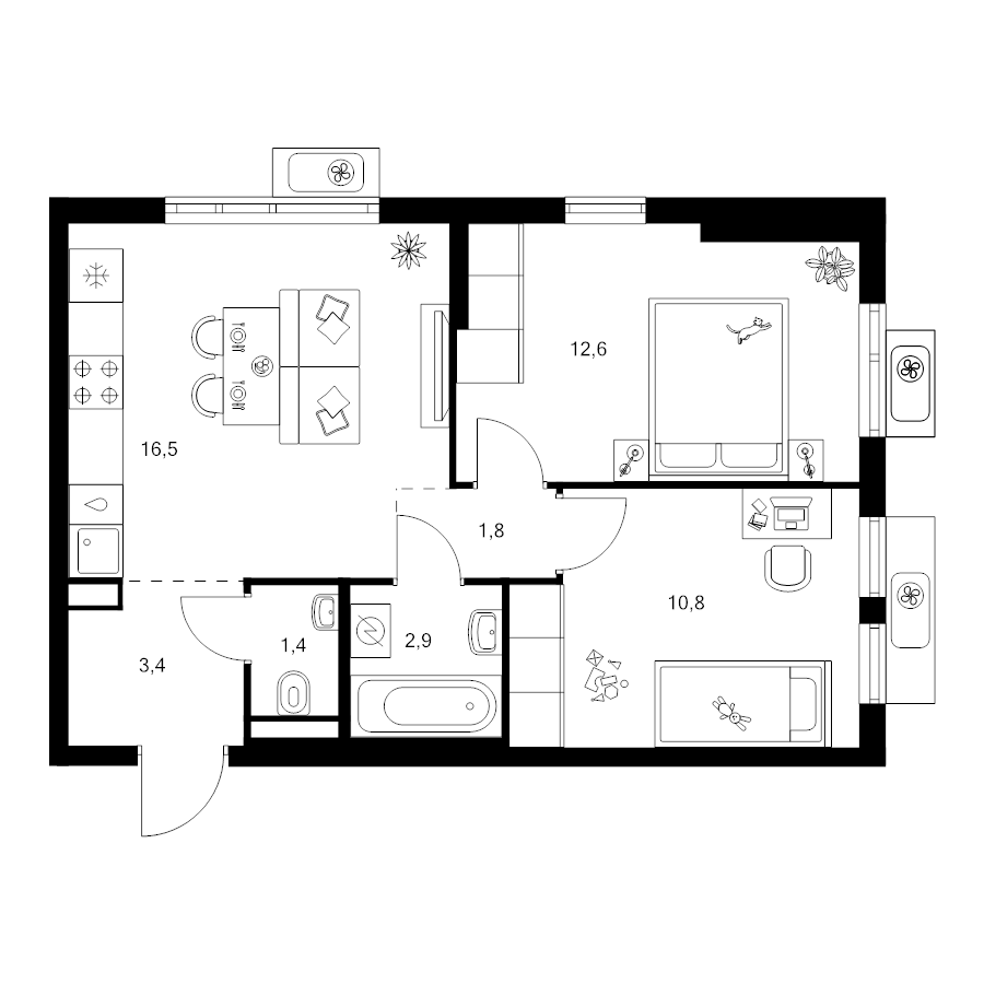 3 ккв (Евро) 49,4 м²