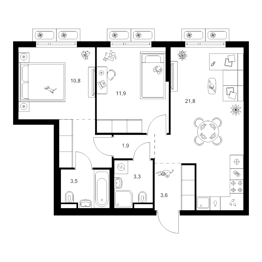 3 ккв (Евро) 61,3 м²