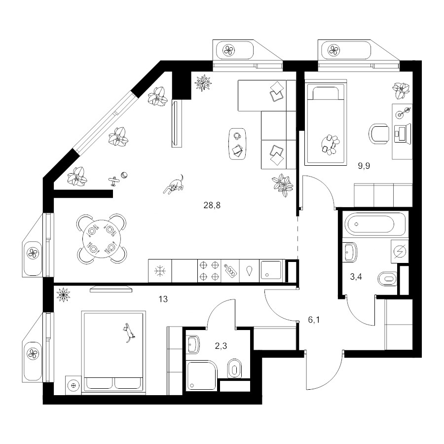 3 ккв (Евро) 63,5 м²
