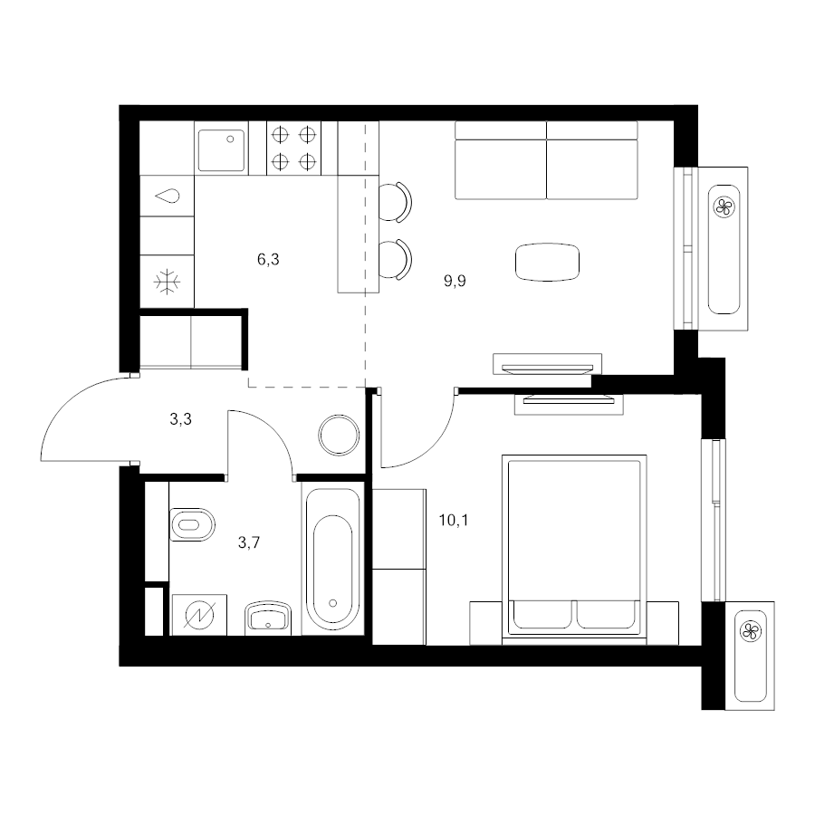 2 ккв (Евро) 33,3 м²