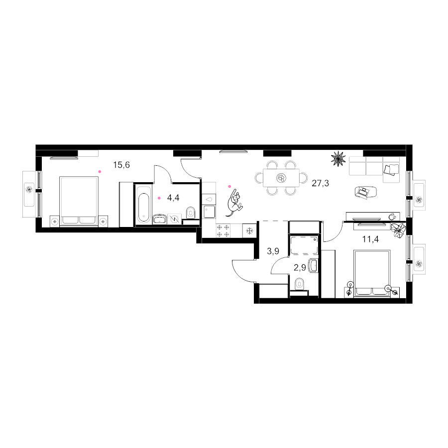 3 ккв (Евро) 65,5 м²
