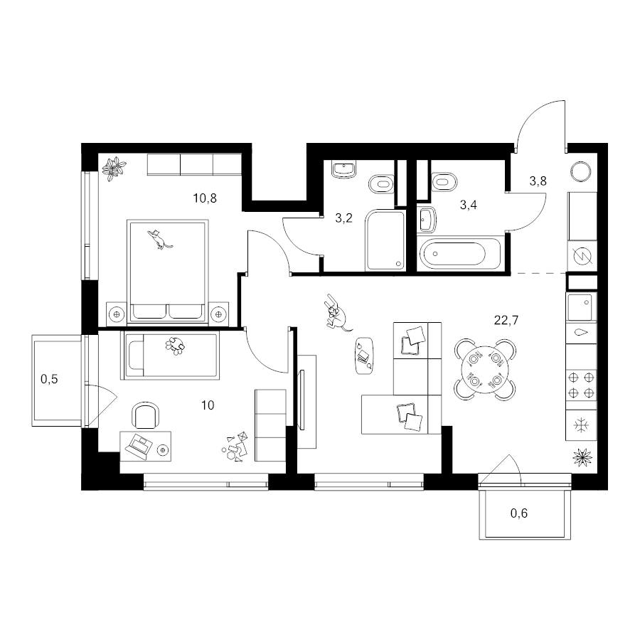 3 ккв (Евро) 55 м²