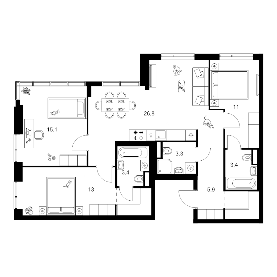 4 ккв (Евро) 87,5 м²