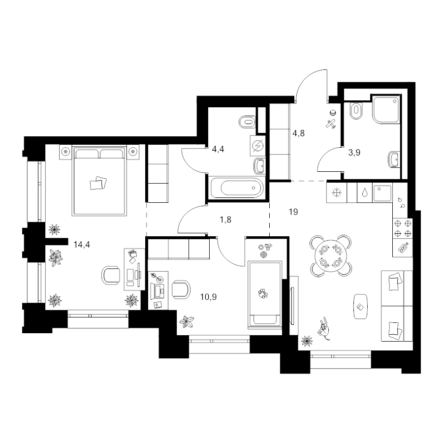 3 ккв (Евро) 63,9 м²