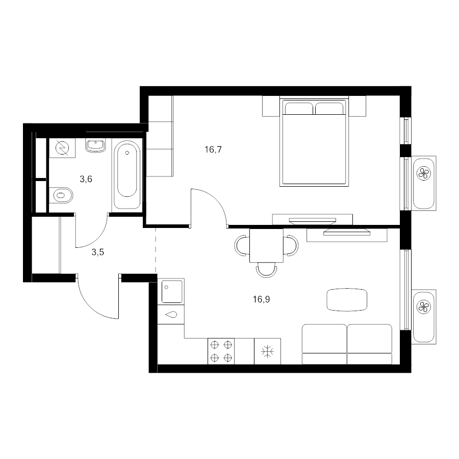 2 ккв (Евро) 40,7 м²