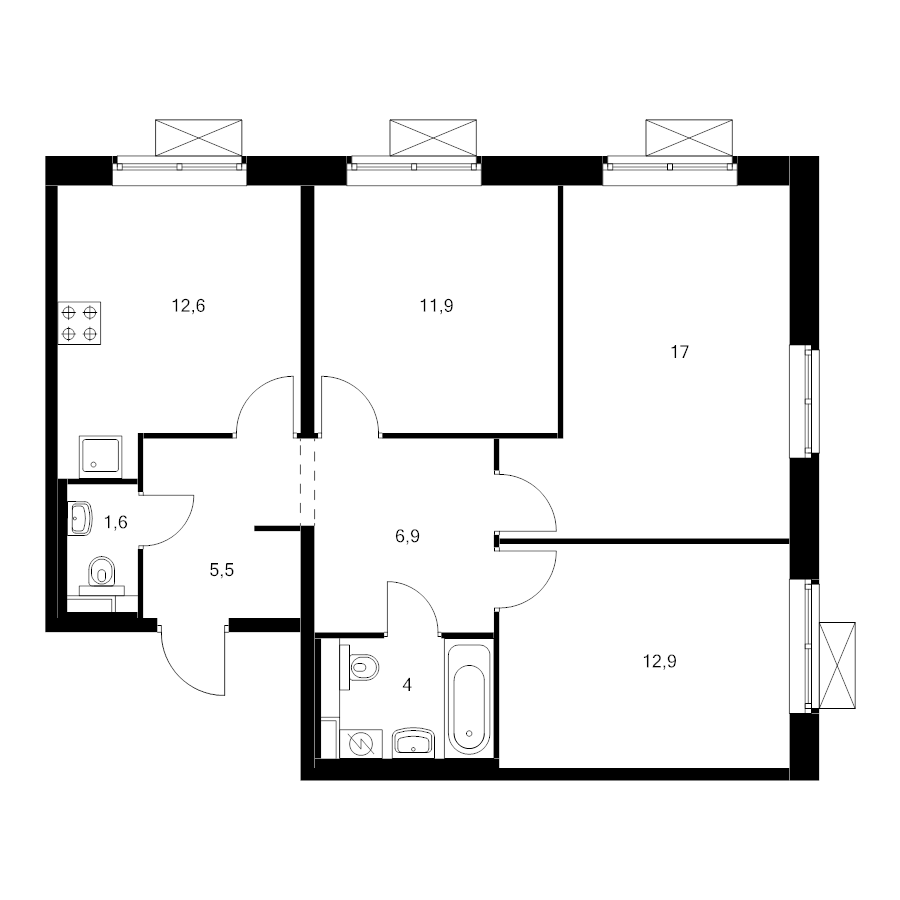3 ккв 72,5 м²