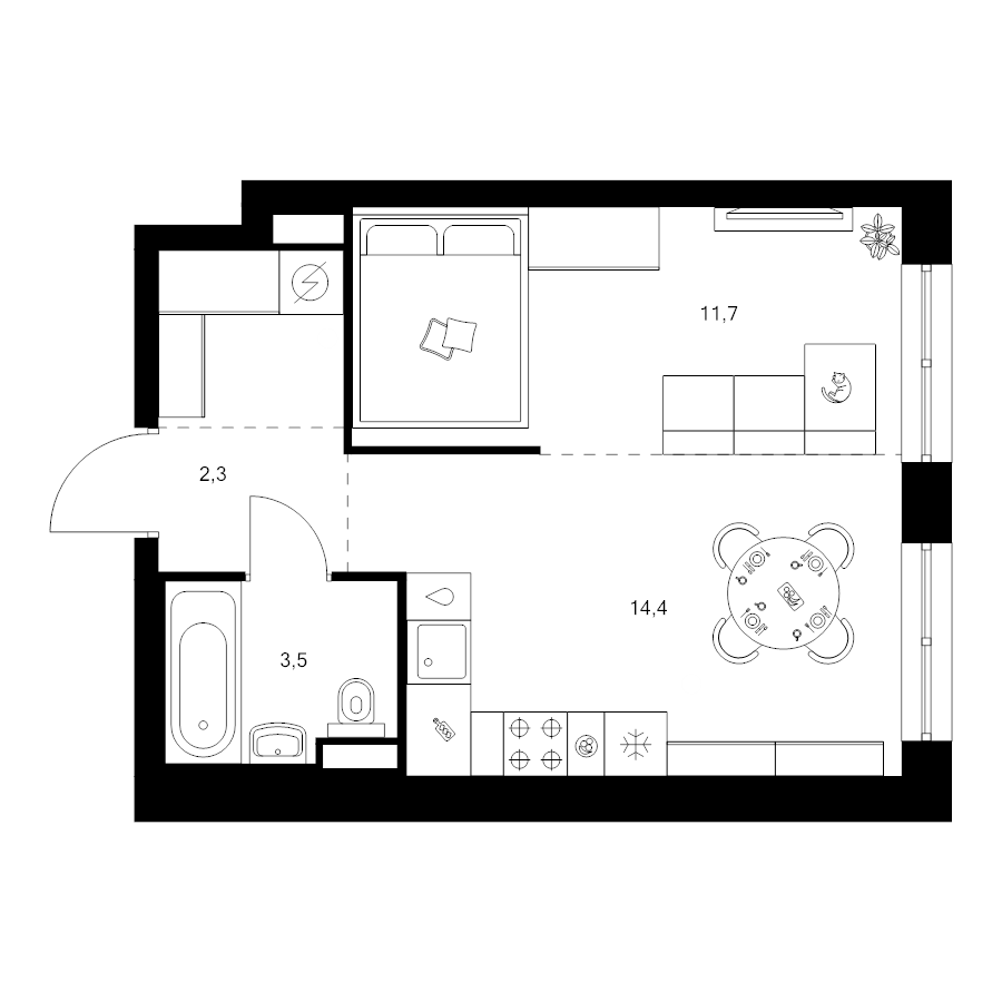 Студия 34,7 м²