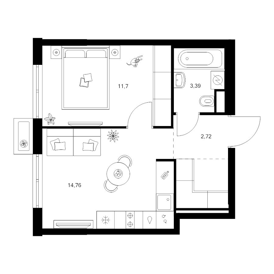2 ккв (Евро) 35,4 м²