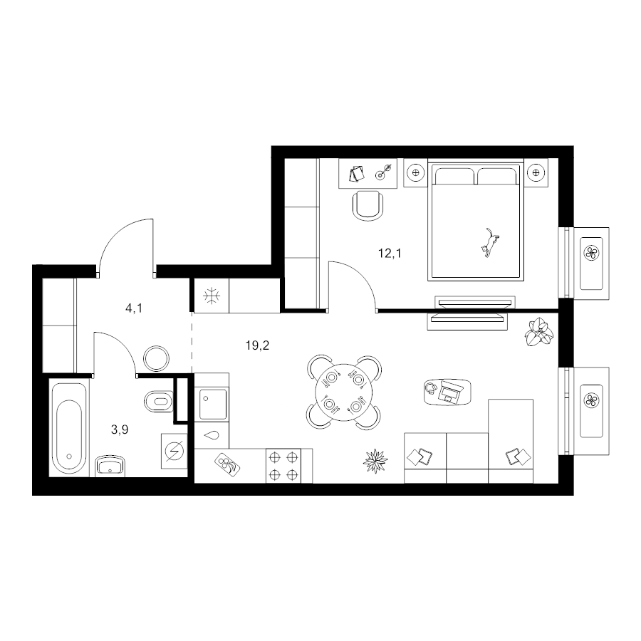 2 ккв (Евро) 39,3 м²