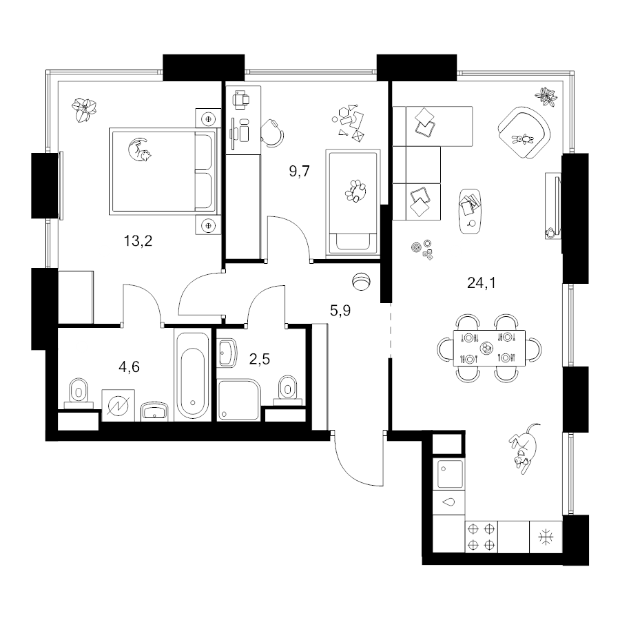 3 ккв (Евро) 60 м²