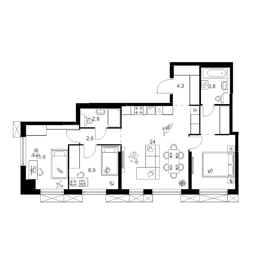 4 ккв (Евро) 71 м²