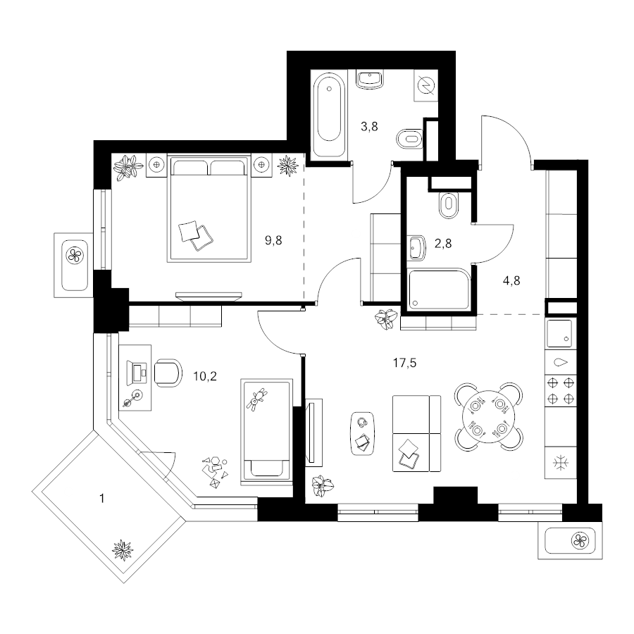 3 ккв (Евро) 54,6 м²