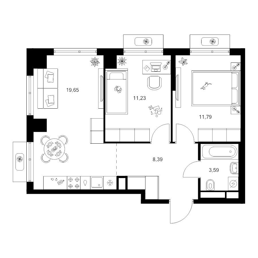 3 ккв (Евро) 54,8 м²